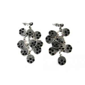 Pendientes Largos con Pedrería en Negro