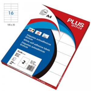 Etiquetas Autoadhesivas Plus Office Blancas de Cantos Rectos 105×37 mm