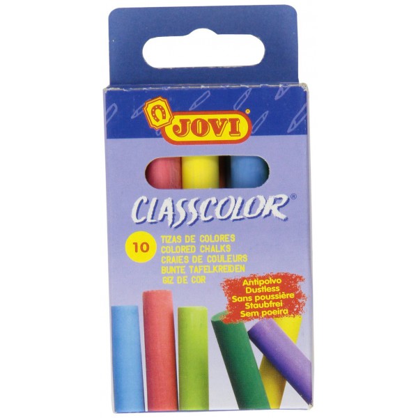 Caja 10 Tizas Redondas Antipolvo Colores Jovi
