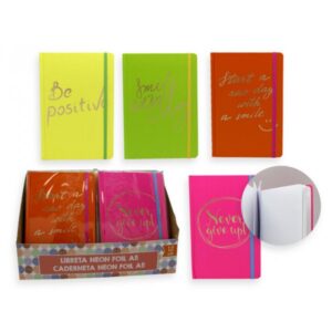 Cuaderno neon con goma golden foil a5 100 h.