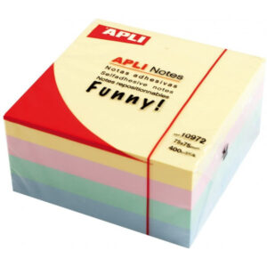 Notas adhesivas Apli FUNNY 75 x 75 mm cubo de 400 hojas 4 colores surtidos