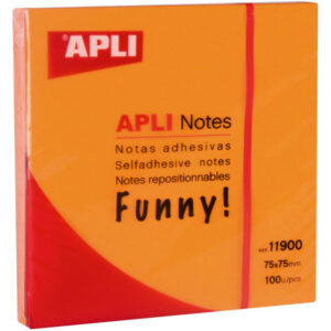 Notas adhesivas Apli FUNNY 75 x 75 mm bloc de 100 hojas color naranja fluorescente