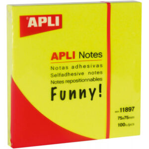 Notas adhesivas Apli FUNNY 75 x 75 mm bloc de 100 hojas color amarillo fluorescente
