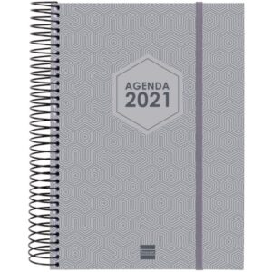 AGENDA 2021 ESPIRAL A5 DIA PAGINA FINOCAM FUTURA E10 GRIS