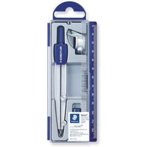 Compás Escolar, Staedtler Noris Club 550, Set de Dibujo Estuche Adaptador y Tubo de Minas, Azul/Metálico