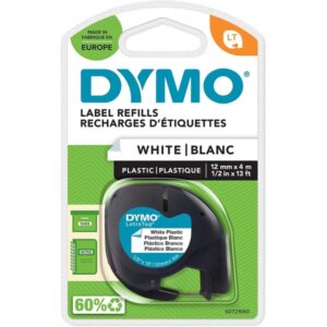 Cinta de poliéster DYMO LetraTag 12 mm x 4 m, color negro y blanco