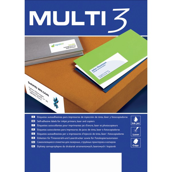 Etiquetas Autoadhesivas Multi 3 de 105x 37 mm. 100 Hojas