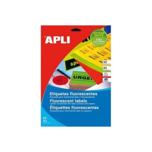 Etiqueta Apli Din A4 Fluor Neon Verde Para Impresora 210×297 mm.