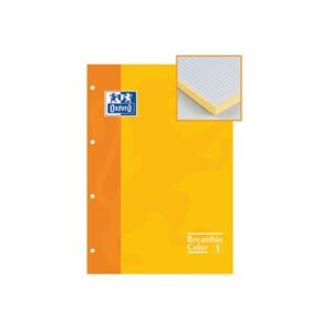 RECAMBIO OXFORD AMARILLO A4 80 HOJAS CUADRICULA DE 5X5 CON BORDES DE COLOR