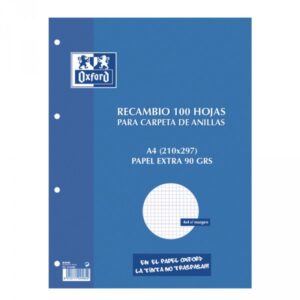 Oxford recambio 100 hojas 90 g. formato a4 cuadricula 4×4 con margen