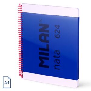 Cuaderno A4 con espiral y tapa dura, 80 hojas blancas de 95 gr/m, colección MILAN nata 624 since 1918, azul