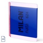 Cuaderno A4 con espiral y tapa dura, papel cuadriculado, 80 hojas de 95gr/m, colección MILAN nata 624 since 1918, azul