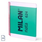 Cuaderno A4 con espiral y tapa dura, 80 hojas blancas de 95 gr/m, colección MILAN nata 624 since 1918, verde