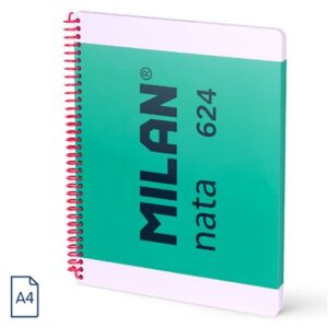 Cuaderno A4 con espiral y tapa dura, 80 hojas blancas de 95 gr/m, colección MILAN nata 624 since 1918, verde