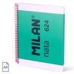 Cuaderno A4 con espiral y tapa dura, papel cuadriculado, 80 hojas de 95gr/m, colección MILAN nata 624 since 1918, verde