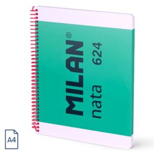 Cuaderno A4 con espiral y tapa dura, papel cuadriculado, 80 hojas de 95gr/m, colección MILAN nata 624 since 1918, verde