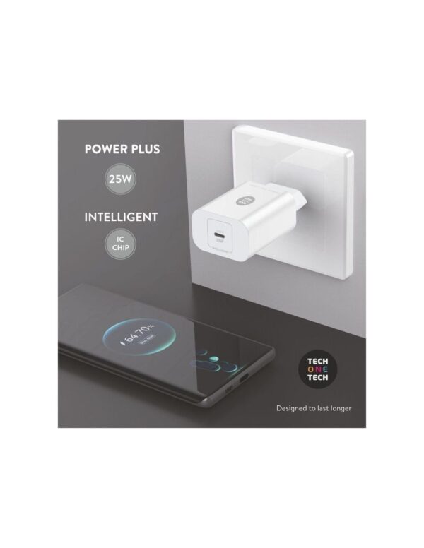 Cargador de Pared Tech One Tech TEC2264 - 1xUSB Tipo-C - 25W - Blanco - Imagen 4