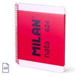 Cuaderno A4 con espiral y tapa dura, papel cuadriculado, 80 hojas de 95gr/m, colección MILAN nata 624 since 1918, rosa