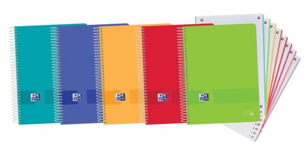 Cuaderno espiral oxford europeanbook 8 live&go tapa plastico din a4+ 160 hojas cuadro 5 mm colores surtidos
