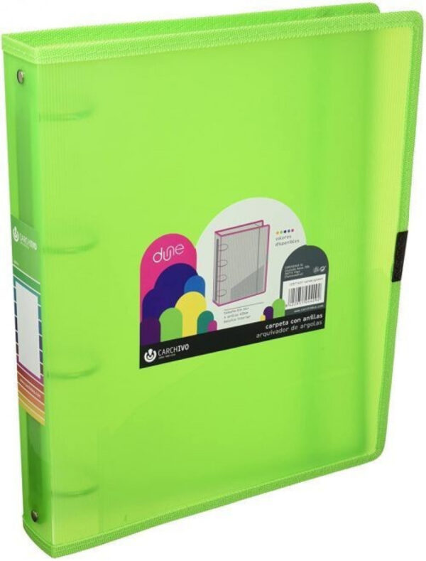 Carpeta A4+ 4 Anillas 40mm Polipropileno Verde Cierre Con Goma Dune