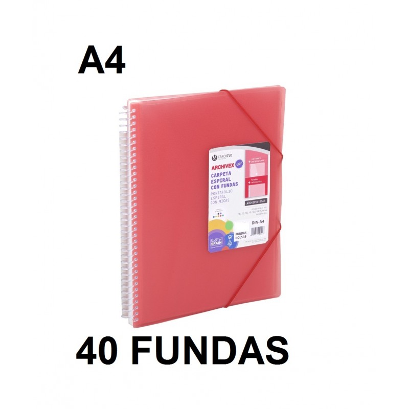 CARPETA 40 FUNDAS A4 ESPIRAL ARCHIVEX STAR ROJO